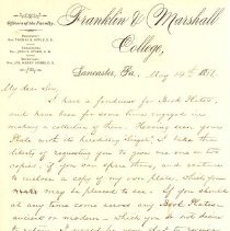 Letter to Samuel W. Pennypacker from Joseph Henry Dubbs
