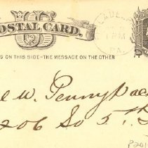 Postal card to Samuel W. Pennypacker from Robert D. Coxe