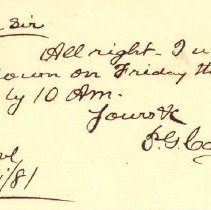 Postal card to Samuel W. Pennypacker from Peter G. Carey