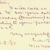 Postal card to Samuel W. Pennypacker from E. A. Barber