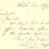 Postal card to Samuel W. Pennypacker from Richard H. Coffey