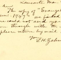 Postal card to Samuel W. Pennypacker from S. H. Zahm + Co.