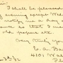 Postal card to Samuel W. Pennypacker from E. A. Barber