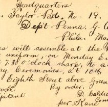 Postal card to Samuel W. Pennypacker from D. Caldwell