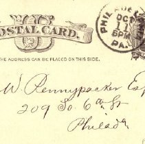Postal card to Samuel W. Pennypacker from Samuel W. Pennypacker