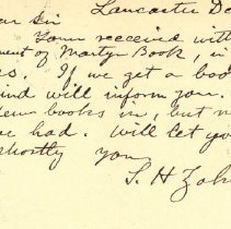 Postal card to Samuel W. Pennypacker from S. H. Zahm + Co.