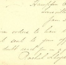 Postal card to Samuel W. Pennypacker from Rachel Lloyd