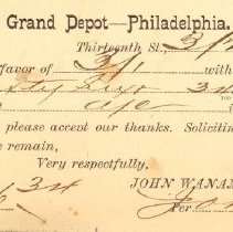 Postal card to Samuel W. Pennypacker from J. O. King of John Wanamaker