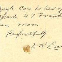 Postal card to Samuel W. Pennypacker from D. R. Lochi