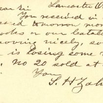 Postal card to Samuel W. Pennypacker from S. H. Zahm + Co.