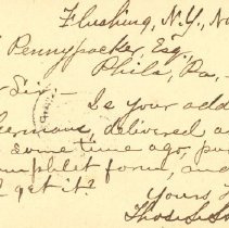 Postal card to Samuel W. Pennypacker from Thomas S. Stein