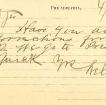 Postal card to Samuel W. Pennypacker from Rees Welsh, side 2