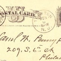 Address side of postal card to SWP from The John A. Roebling's Sons Co.