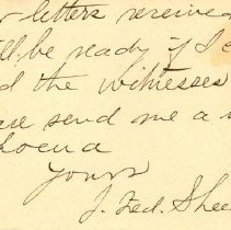 Postal card to Samuel W. Pennypacker from J. Fred. Sheeder