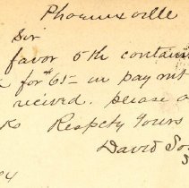 Postal card to Samuel W. Pennypacker from David Sower