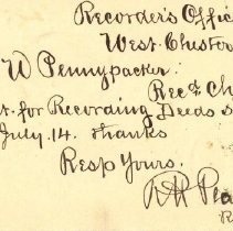 Postal card to Samuel W. Pennypacker from R. H. Plank