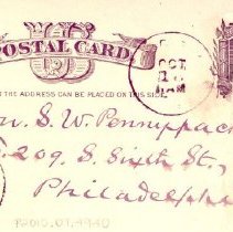 Address side of postal card to Samuel W. Pennypacker from H. L. F.