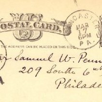 Address side of postal card to Samuel W. Pennypacker from S. H. Zahm + Co.