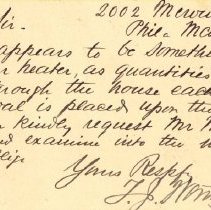 Postal card to Samuel W. Pennypacker from T. J. Wentz