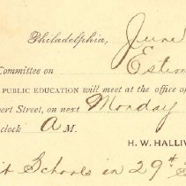 Postal card to Samuel W. Pennypacker from H. W. Halliwell