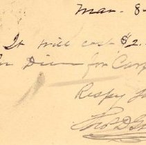 Postal card to Samuel W. Pennypacker from John D. Grover