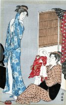 Woman in Bathrobe and Mother Playing with Baby, from the series Current Manners in Eastern Brocade (Fûzoku Azuma no nishiki)