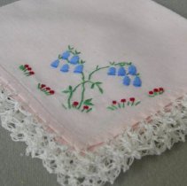close up of embroidery on handkerchief