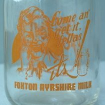 Close up of print on milk bottle