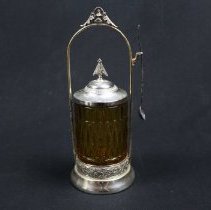 Silver cruet stand with cruet and spoon