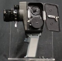 Left view of the camera with the film compartment open