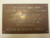 Navy 45 Picket Boat Builder's Plate