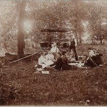 Five couples having picnic at Prairie Creek (ca. 1899)