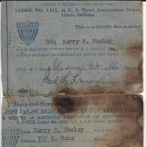 Harry Sheley's membership card in Lodge1415 at Crane