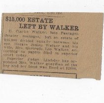 Undated newspaper article about estate of E. Clarke Walker