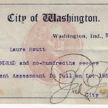 1923 receipt to Laura Routt from City of Washington