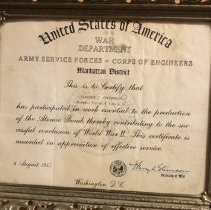Participation plaque, John Prewett, WWII Atomic bomb.