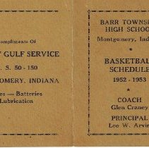 Barr Township High School Basketball Schedule 1952-1953