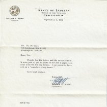 1962 letter from Governor Matthew Welsh to Vic DiCanio