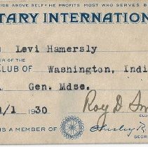 Levi Hamersly's 1930 membership card in Rotary International