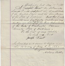Joseph Faust's 1885 oath as Chief Engineer for Washington Fire Department