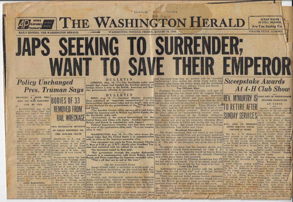 August 10, 1945 edition of The Washington Herald - Newspaper