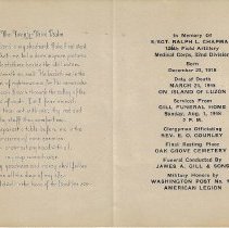 Ralph L. Chapman mourning card (1945)