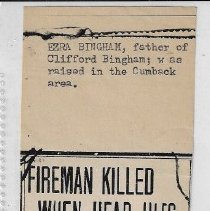1917 newspaper article about death of Ezra Bingham