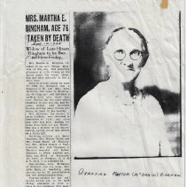 1934 obituary for Martha (McDaniel) Bingham