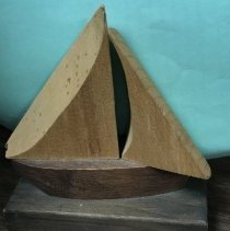 Wooden sailboat crafted by Ginny Burkhart