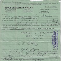 1940 contract to purchase grave monument for Emma Bradford (1864-1940)