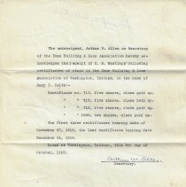 1929 receipt signed by Arthur W. Allen for Home Building stock