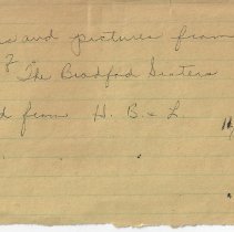 1977 note from Thelma Bingham about "Bradford Collection"