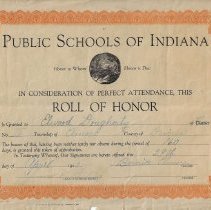 1927 perfect attendance award issued to Elwood Dougherty