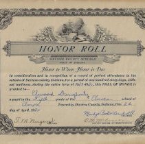 1930 perfect attendance award issued to Elwood Dougherty